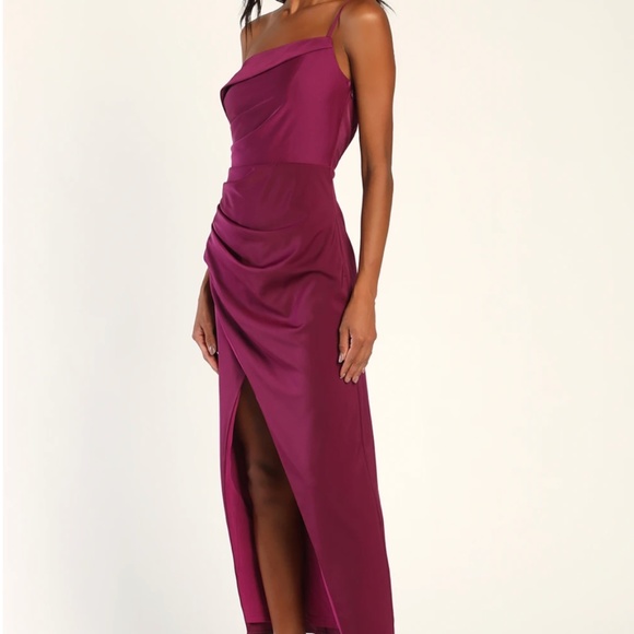 Lulus - Showing Off a Little Magenta Asymmetrical Tulip Midi Dress Lulus - XS - Picture 3 of 6